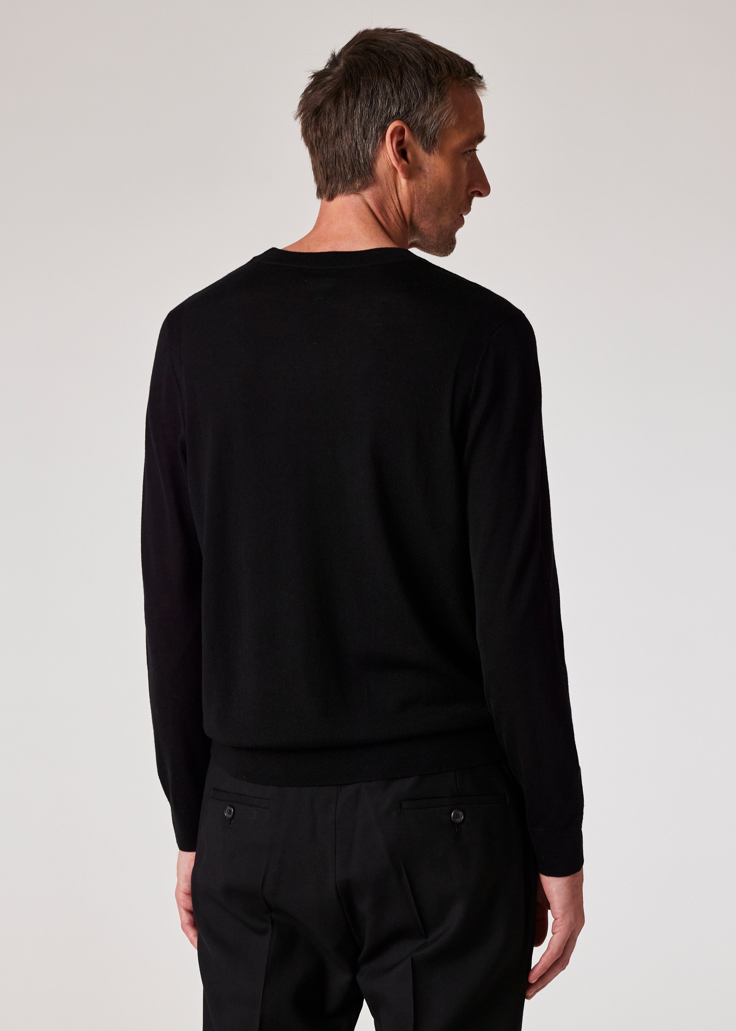 Black Merino Wool V-Neck Sweater - 5