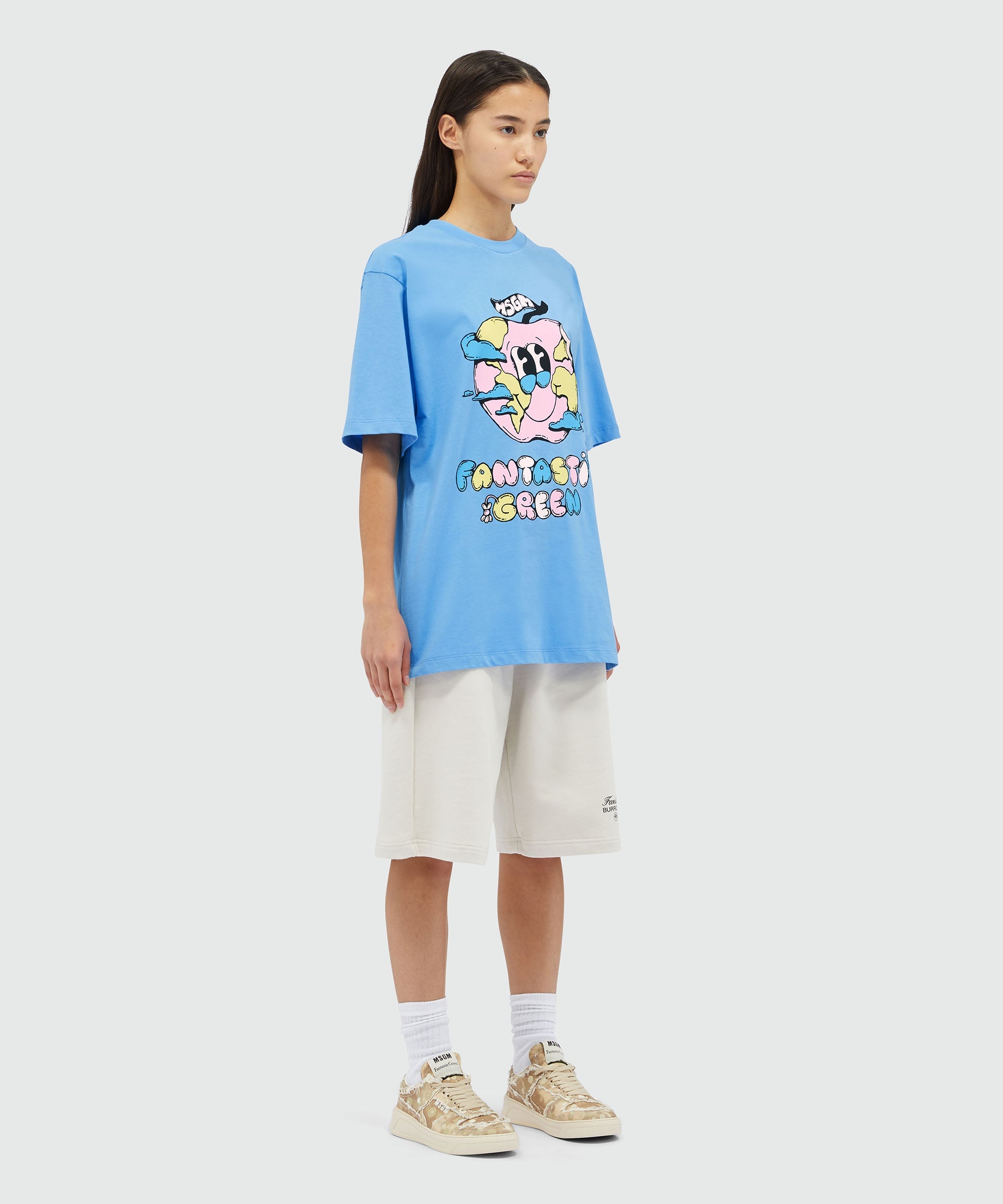 Organic cotton "Fantastic Green Burro Studio" light blue T-shirt - 8