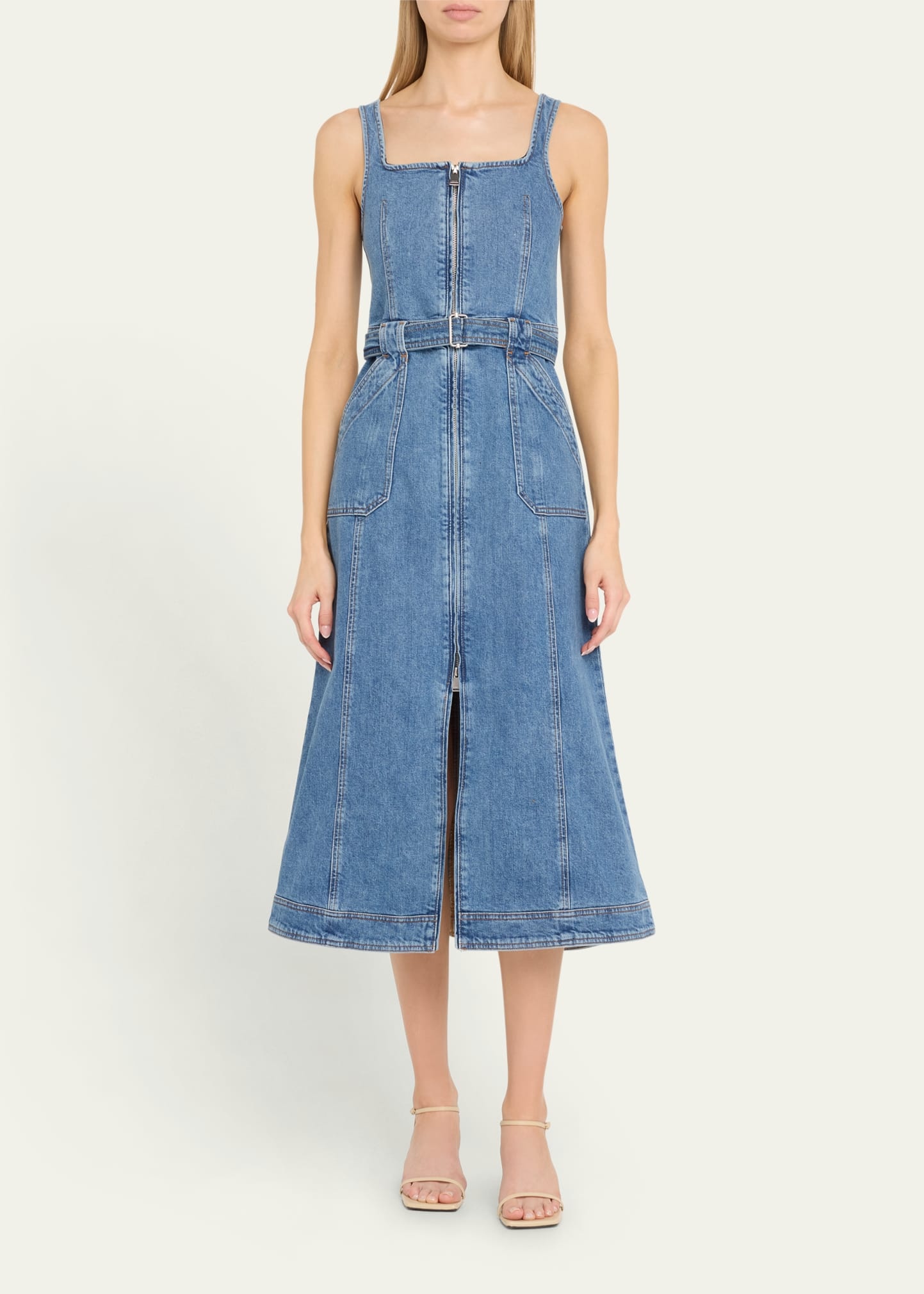 Manson Zip-Front Denim Midi Dress - 2