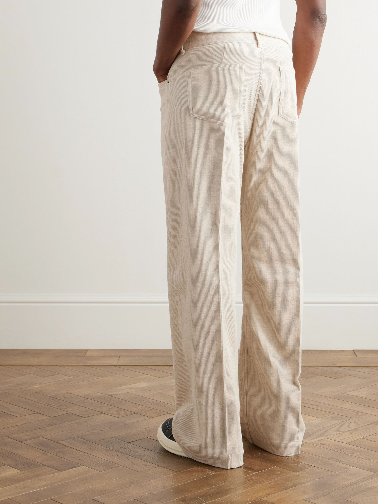 Geth Wide-Leg Cotton and Linen-Blend Corduroy Trousers Off-white - 4