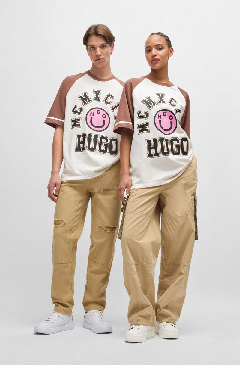 HUGO COTTON-JERSEY LOOSE-FIT T-SHIRT WITH HAPPY HUGO PRINT outlook