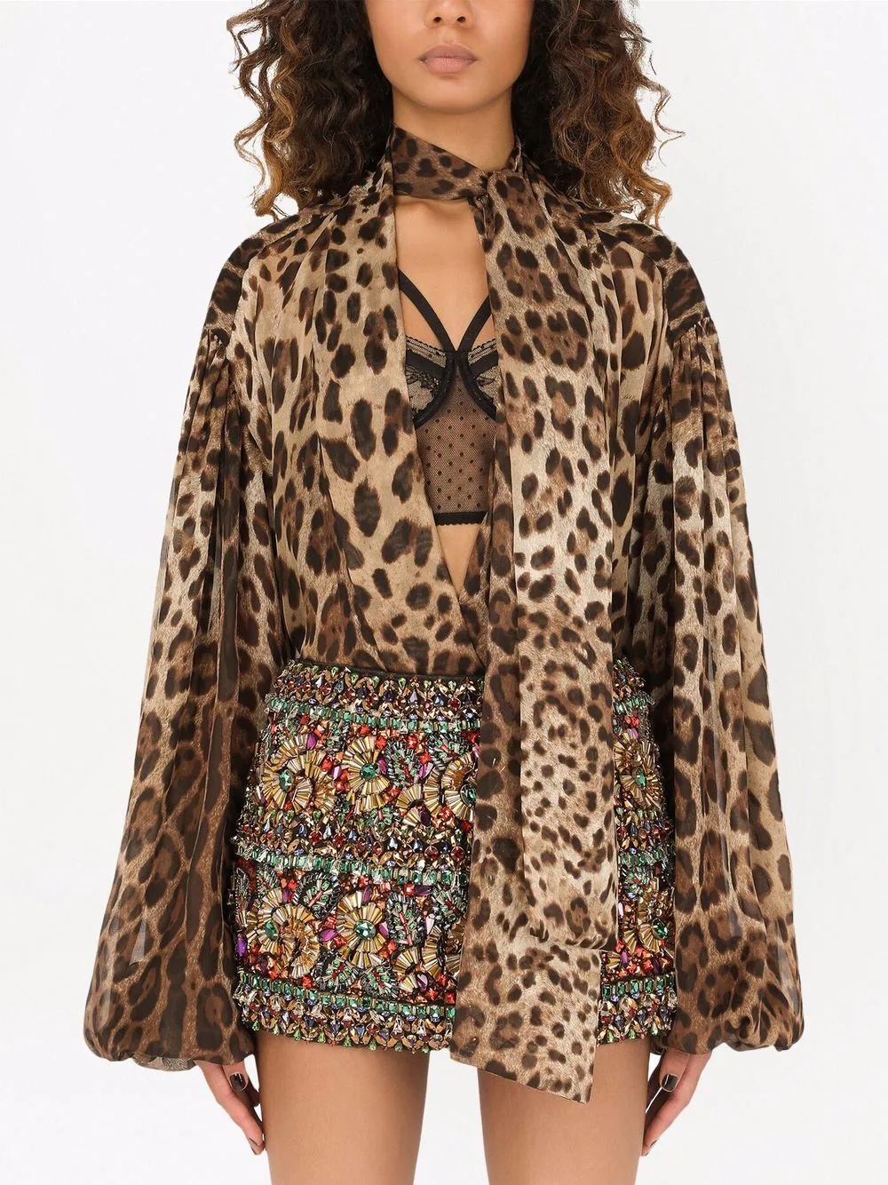 leopard-print silk pussy-bow blouse - 3