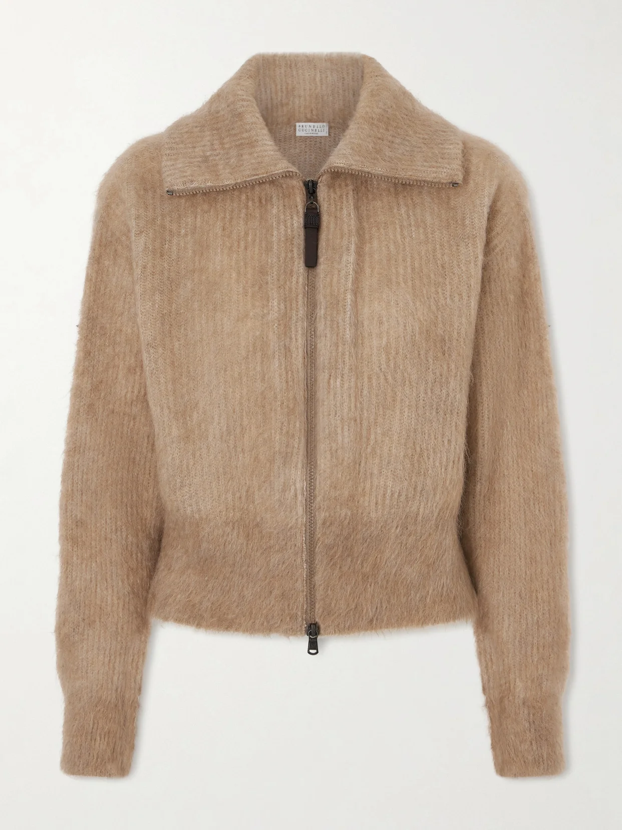 Ribbed Brushed-knit Zip-up Cardigan - 1