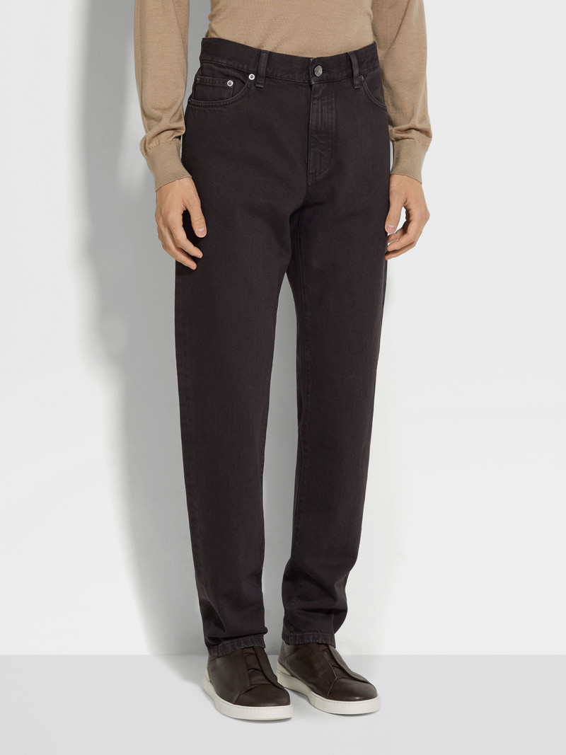 DARK BROWN COTTON ROCCIA JEANS 4