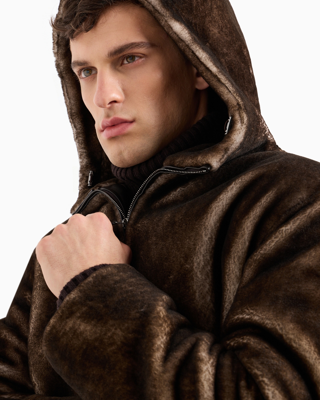 SHEARLING LAMBSKIN HOODED PEA COAT - 5