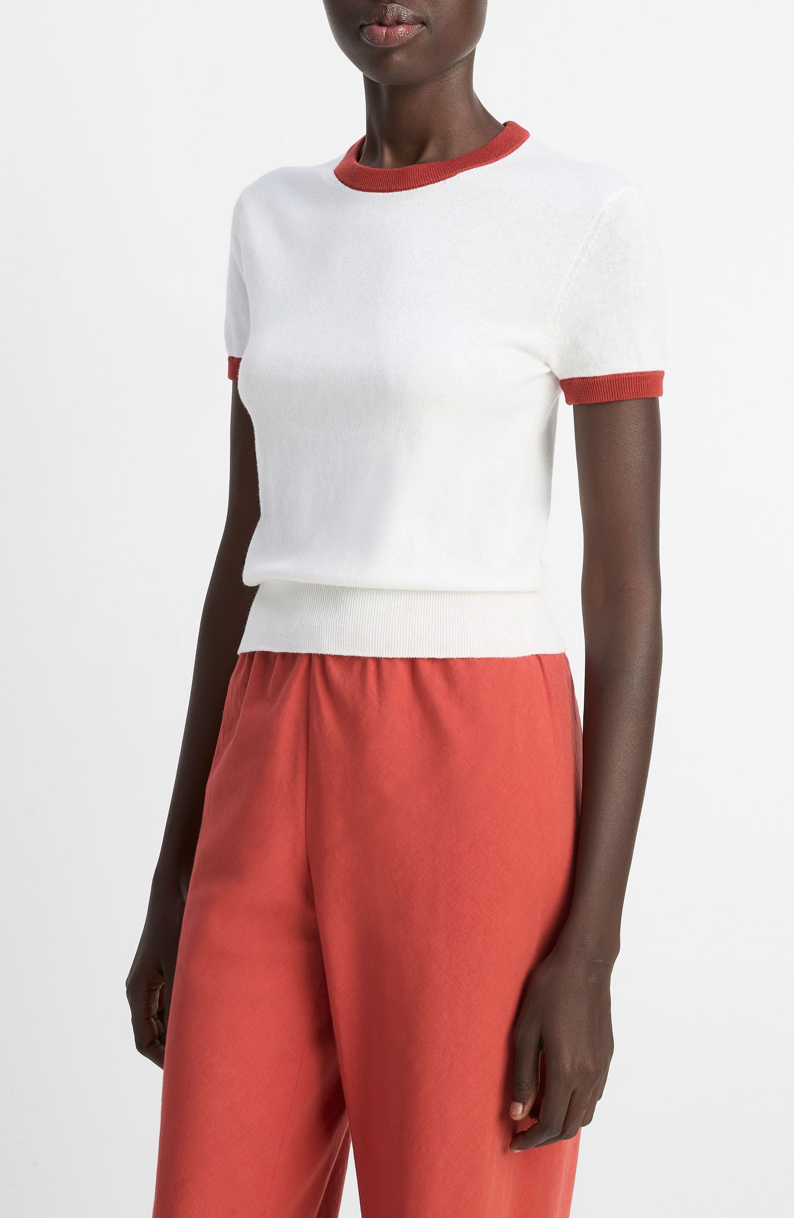 Vince Ringer Short Sleeve Sweater in Off White/Brick Ros at Nordstrom - 3