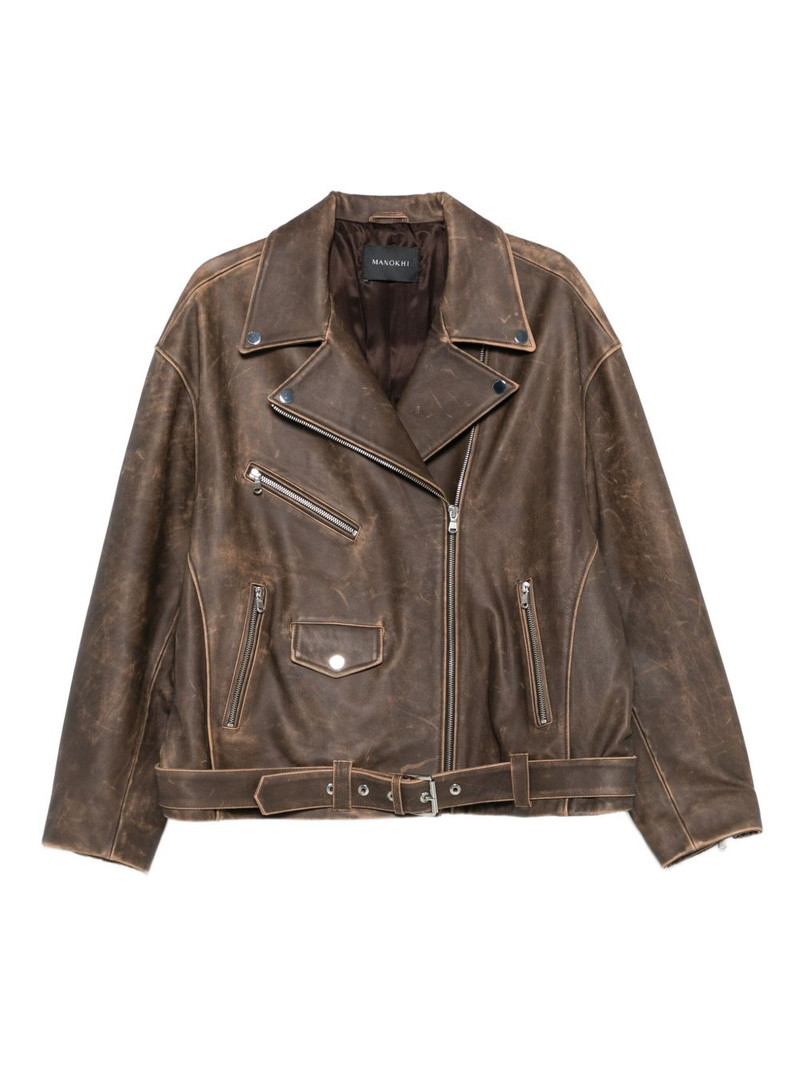 Kaisa belted-leather biker jacket 1