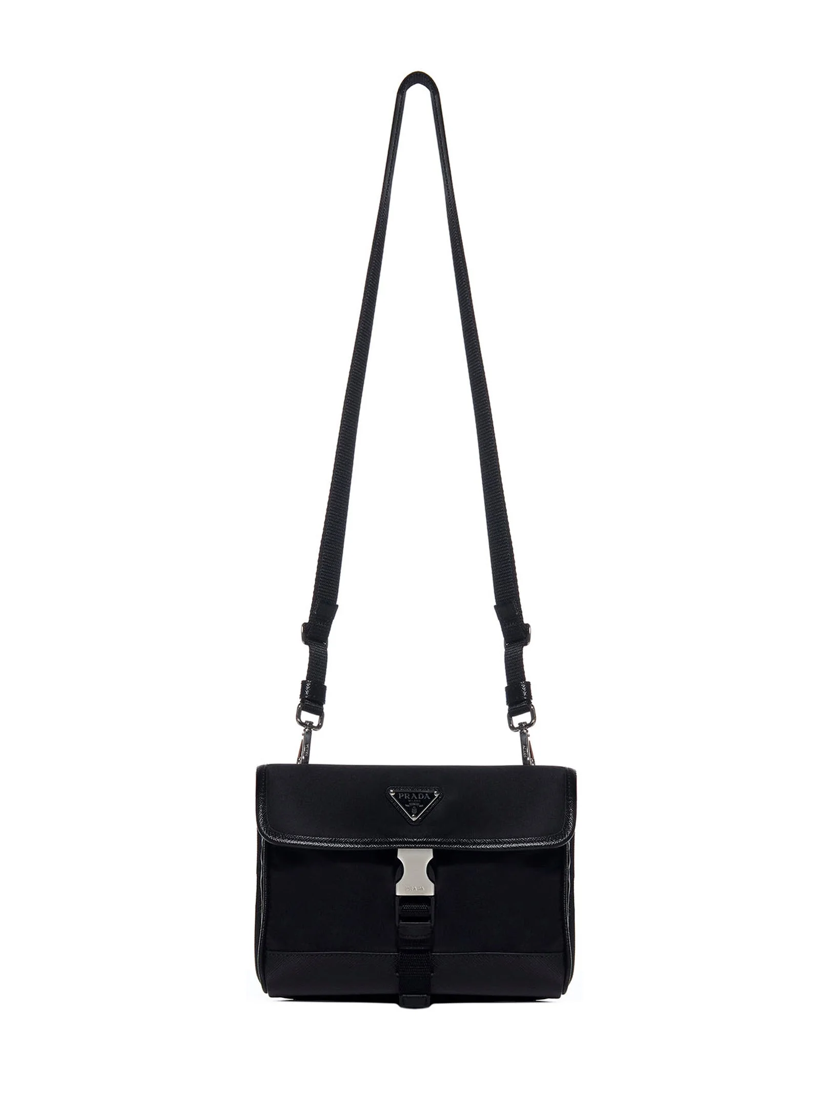 Prada Accessori Pelletteria Men Phone Holder In Black Re-Nylon And Saffiano Leather - 1
