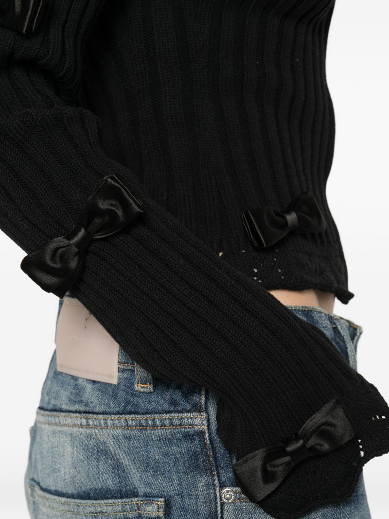 bow-embellished zip-up cardigan 5