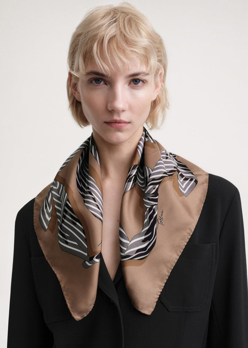 TOTEME Knotted monogram silk scarf brown outlook