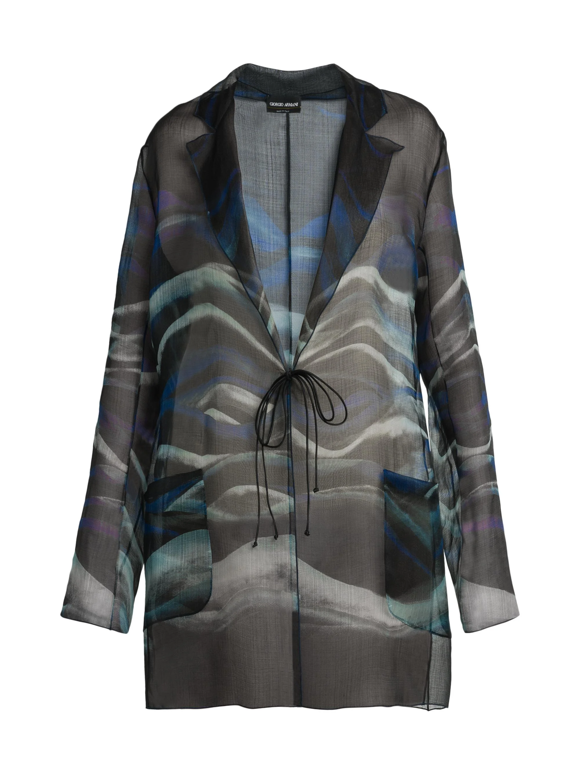 Women's Tie-Front Silk Jacket - Printed - 1