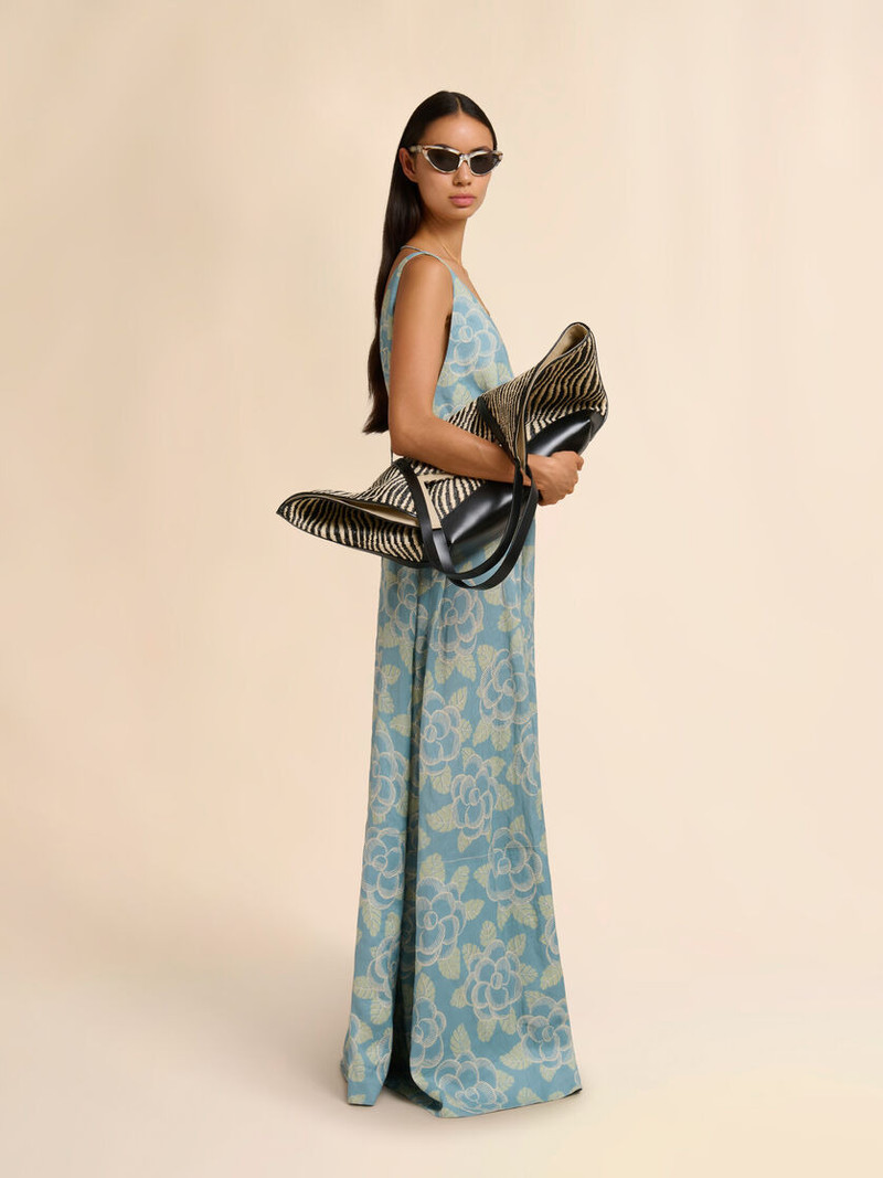 BLUE RAMIE MAXI DRESS WITH BANJO PRINT 6