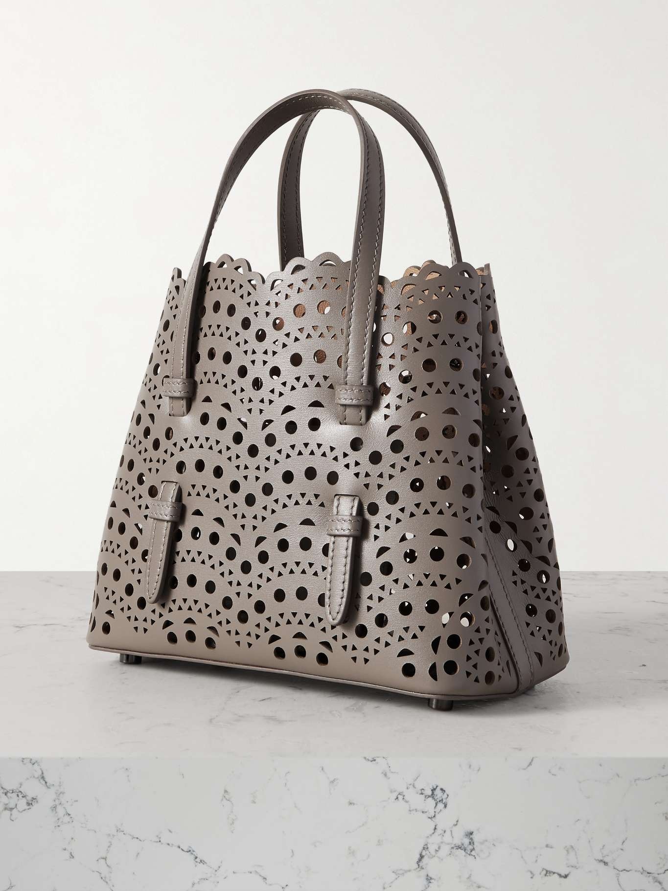 Mina 20 laser-cut leather tote Taupe - 3