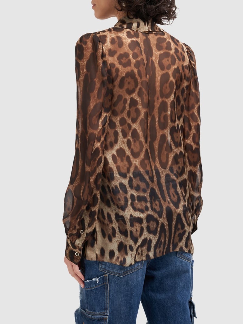 Leopard print ruffled silk chiffon shirt - 3