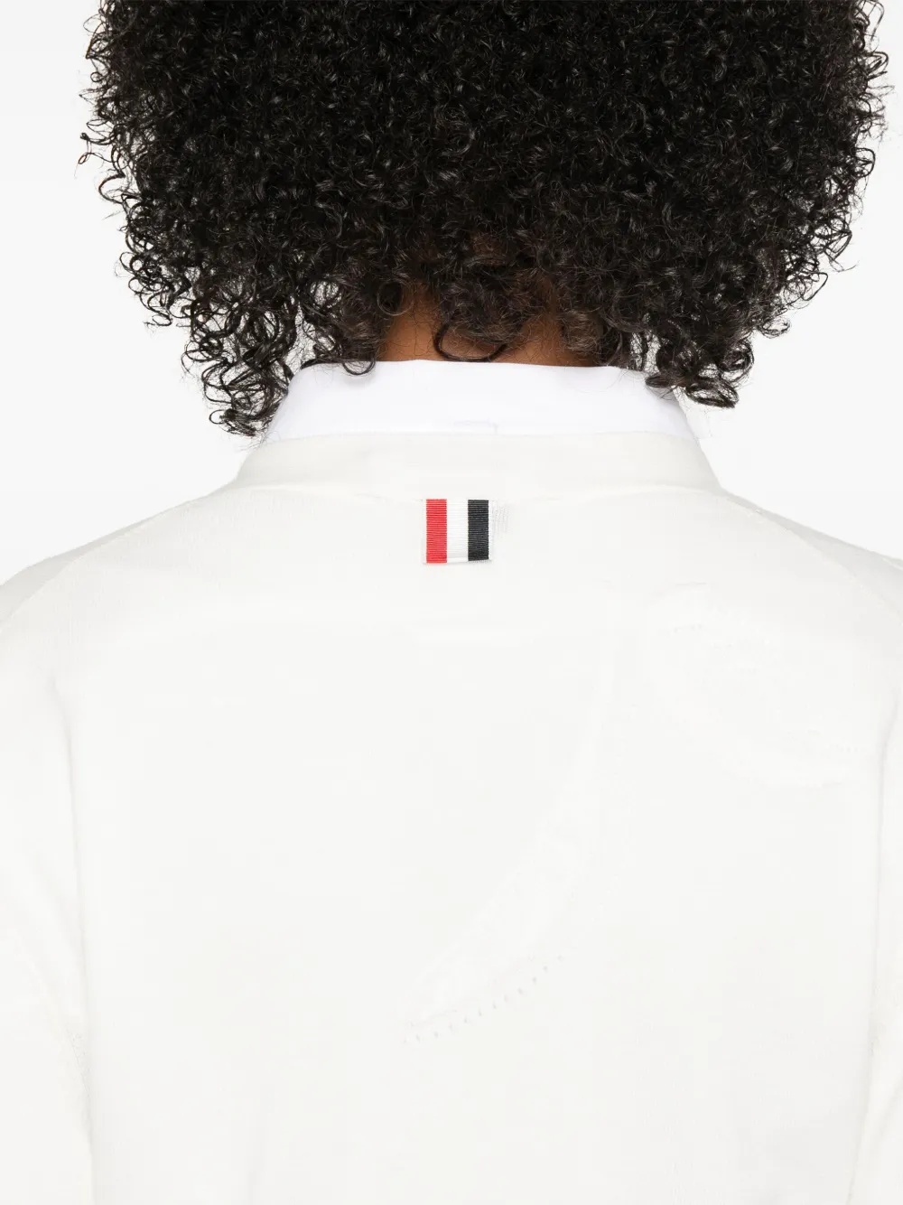 THOM BROWNE - Women Feather Jersey Intarsia Mix Stitch 3/4 Sleeve V Neck Cardigan - 4