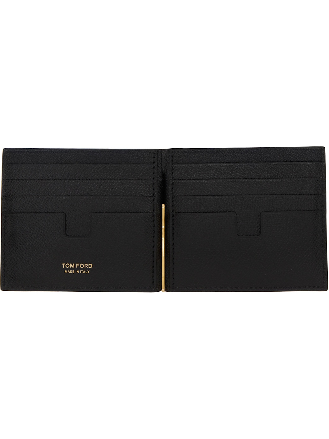 Black Small Grain Leather Money Clip Wallet - 3