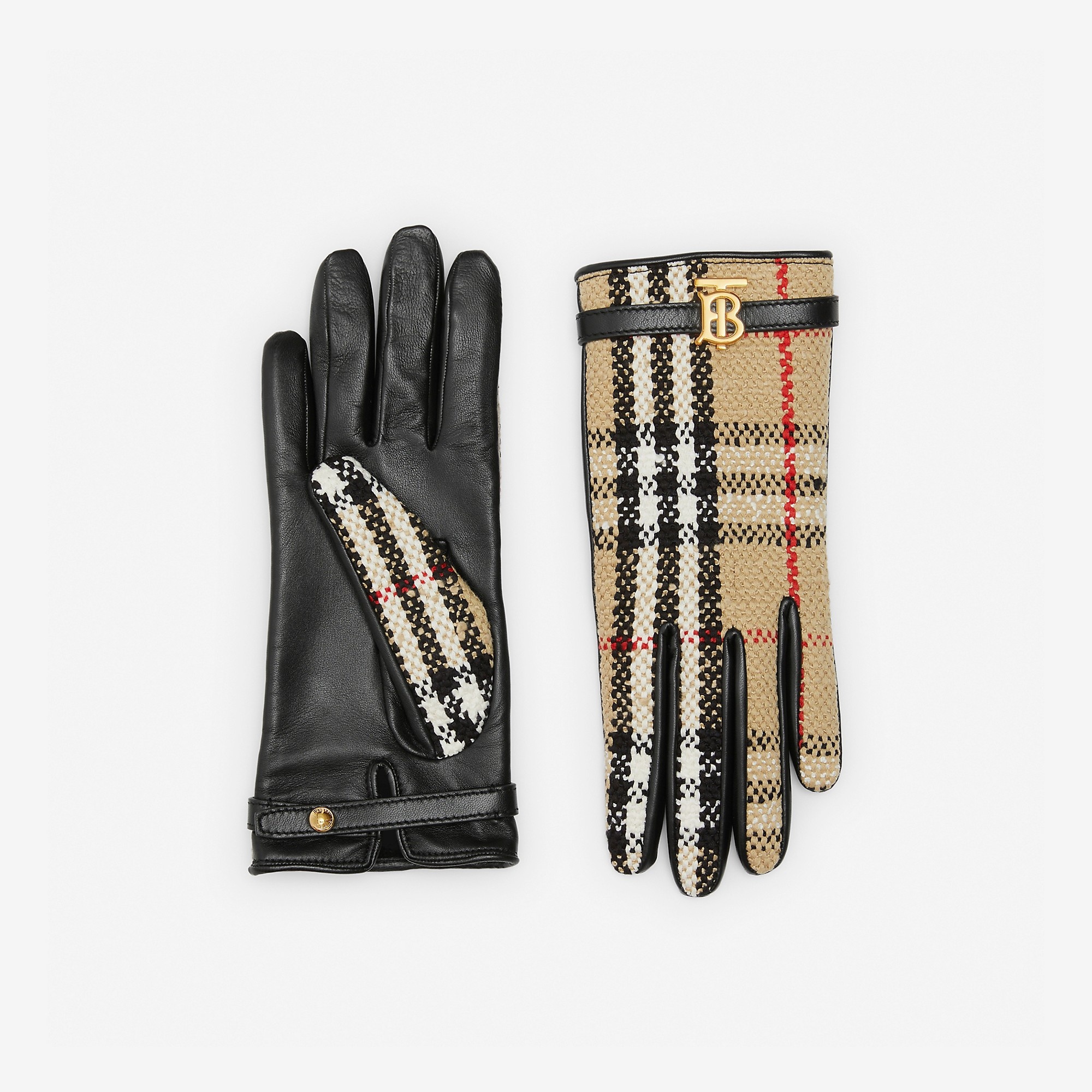 Vintage Check Bouclé and Leather Gloves - 1