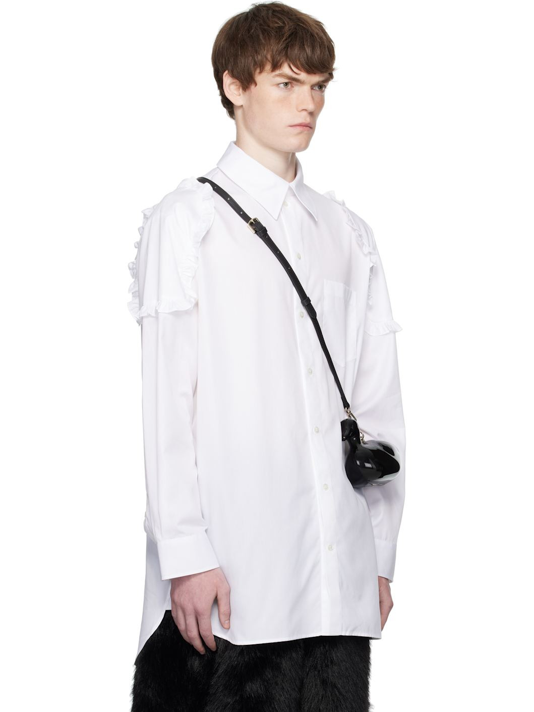 White Ruffle Shoulder Patch Tunic Shirt - 2