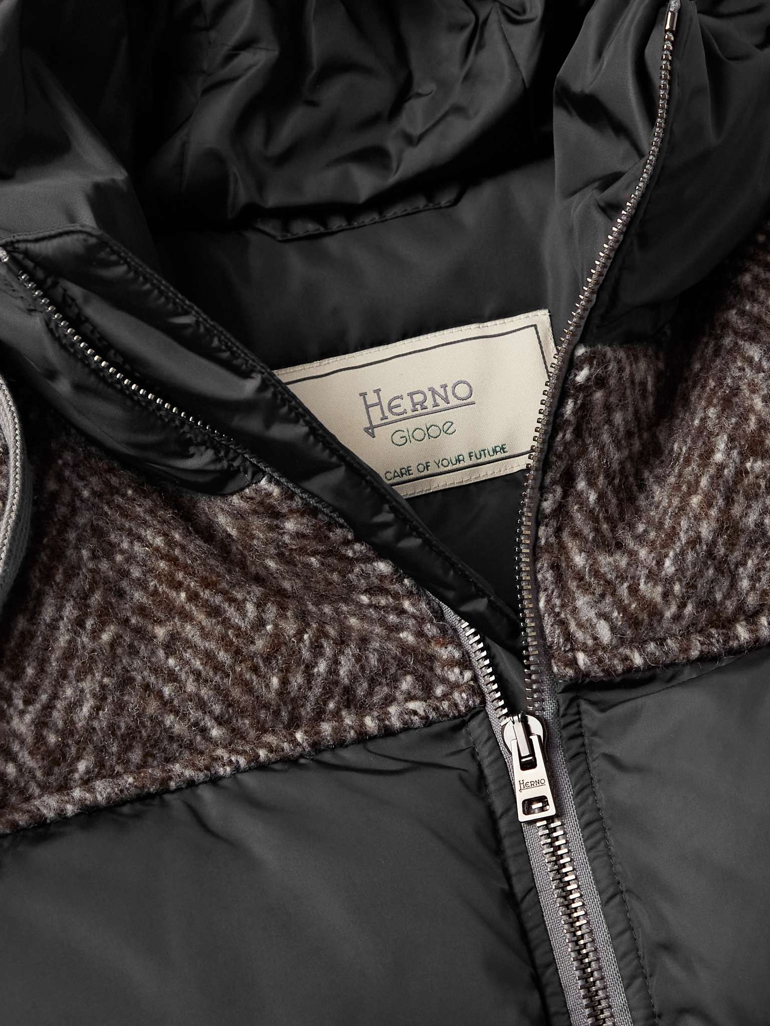 Quilted Shell and Herringbone Virgin Wool Hooded Down Jacket - 5