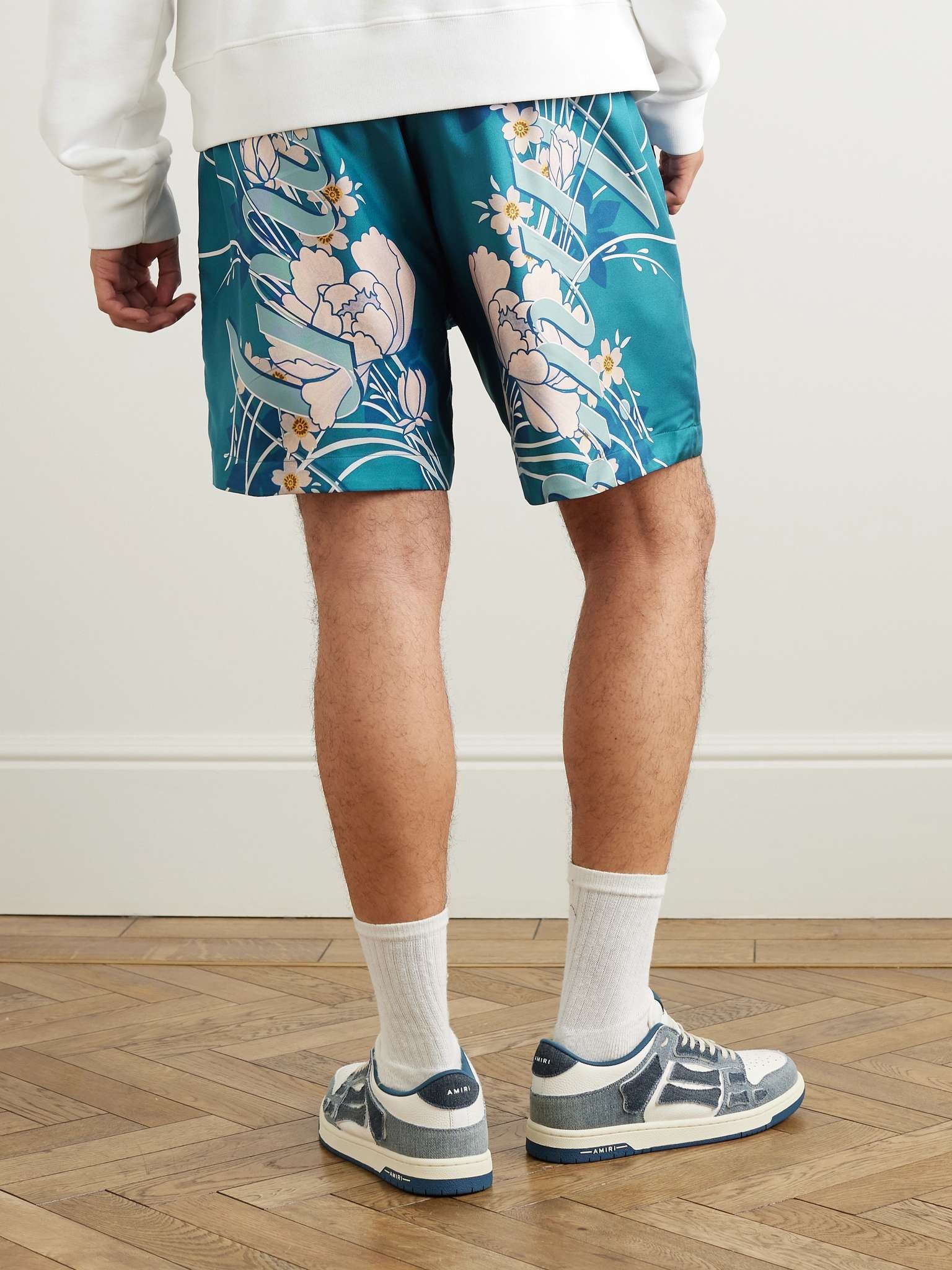 Straight-Leg Floral-Print Silk-Twill Drawstring Shorts - 3