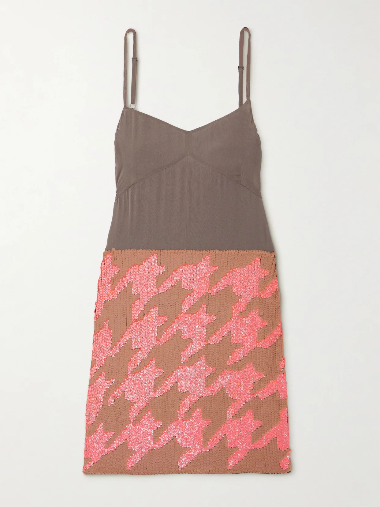 Sequin-embellished Houndstooth Crepe De Chine Midi Dress - 1