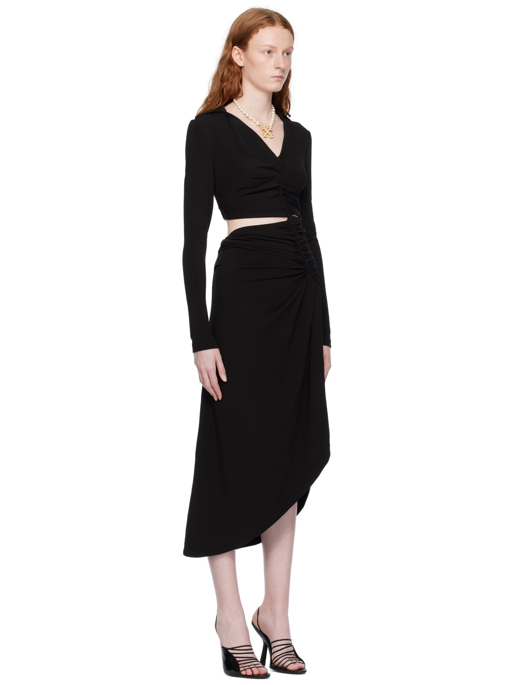 Black Ruched Midi Dress - 2