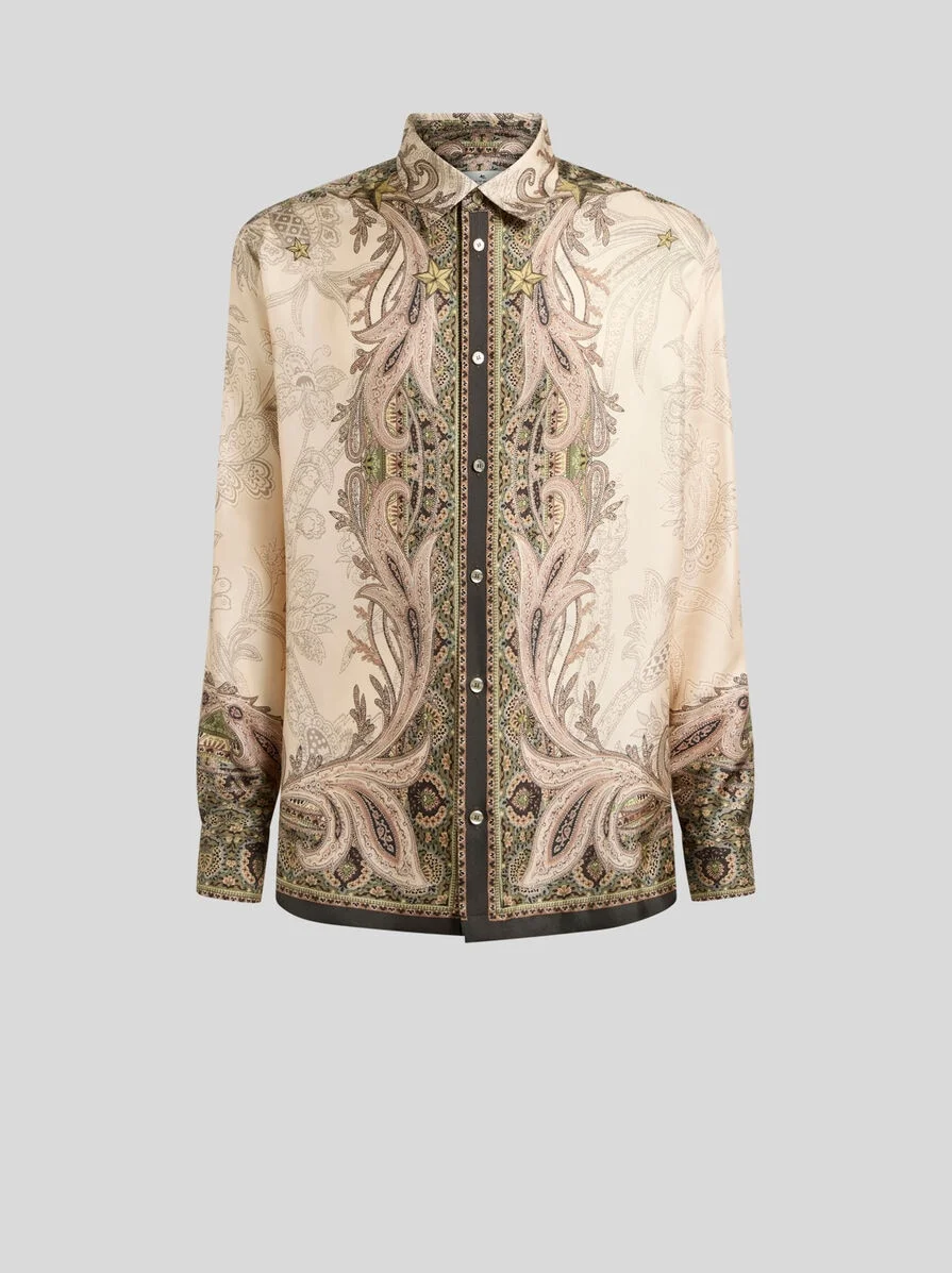 SILK TWILL SHIRT WITH PLACED PEGASO PRINT - 1
