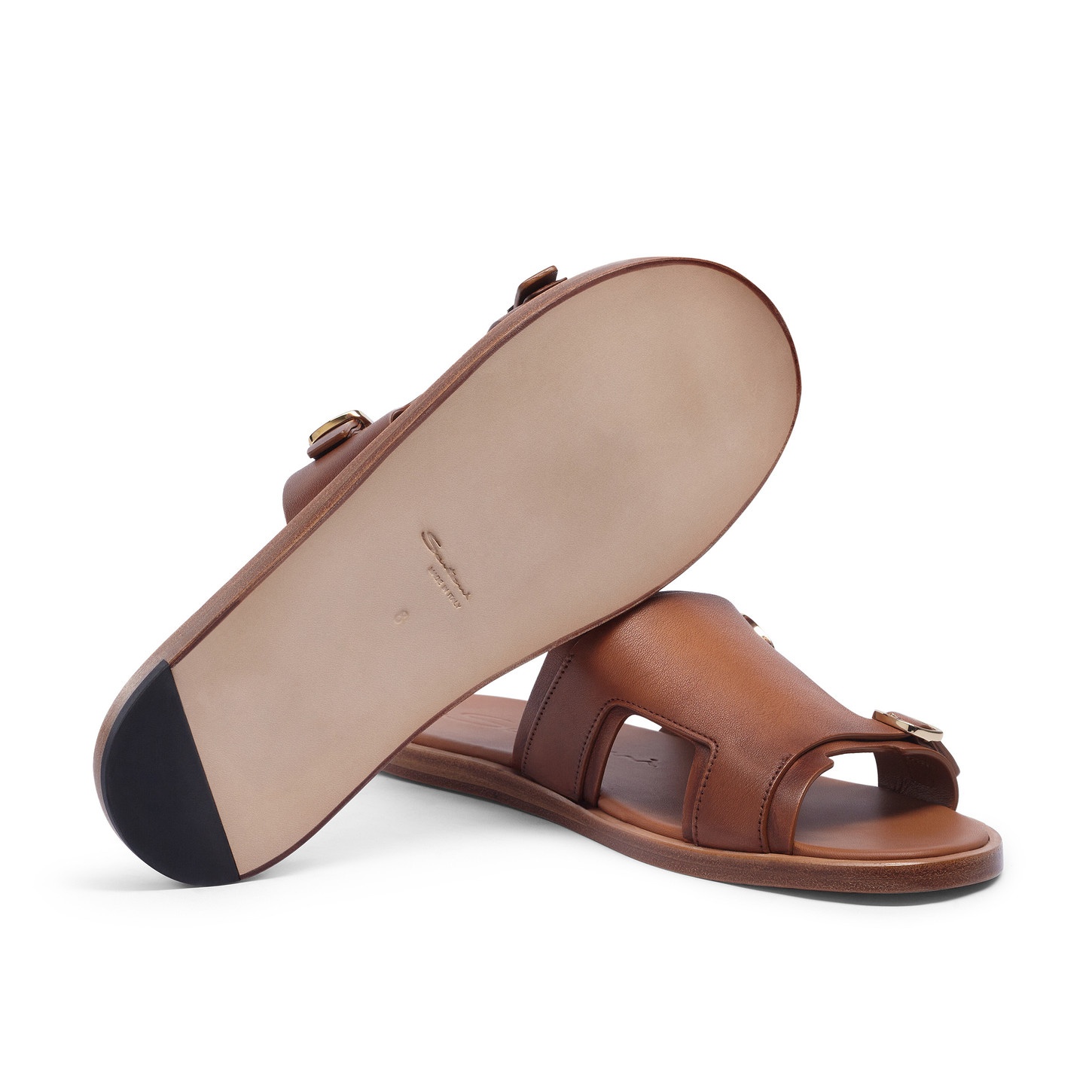 Men's brown leather double-buckle sandal - 4