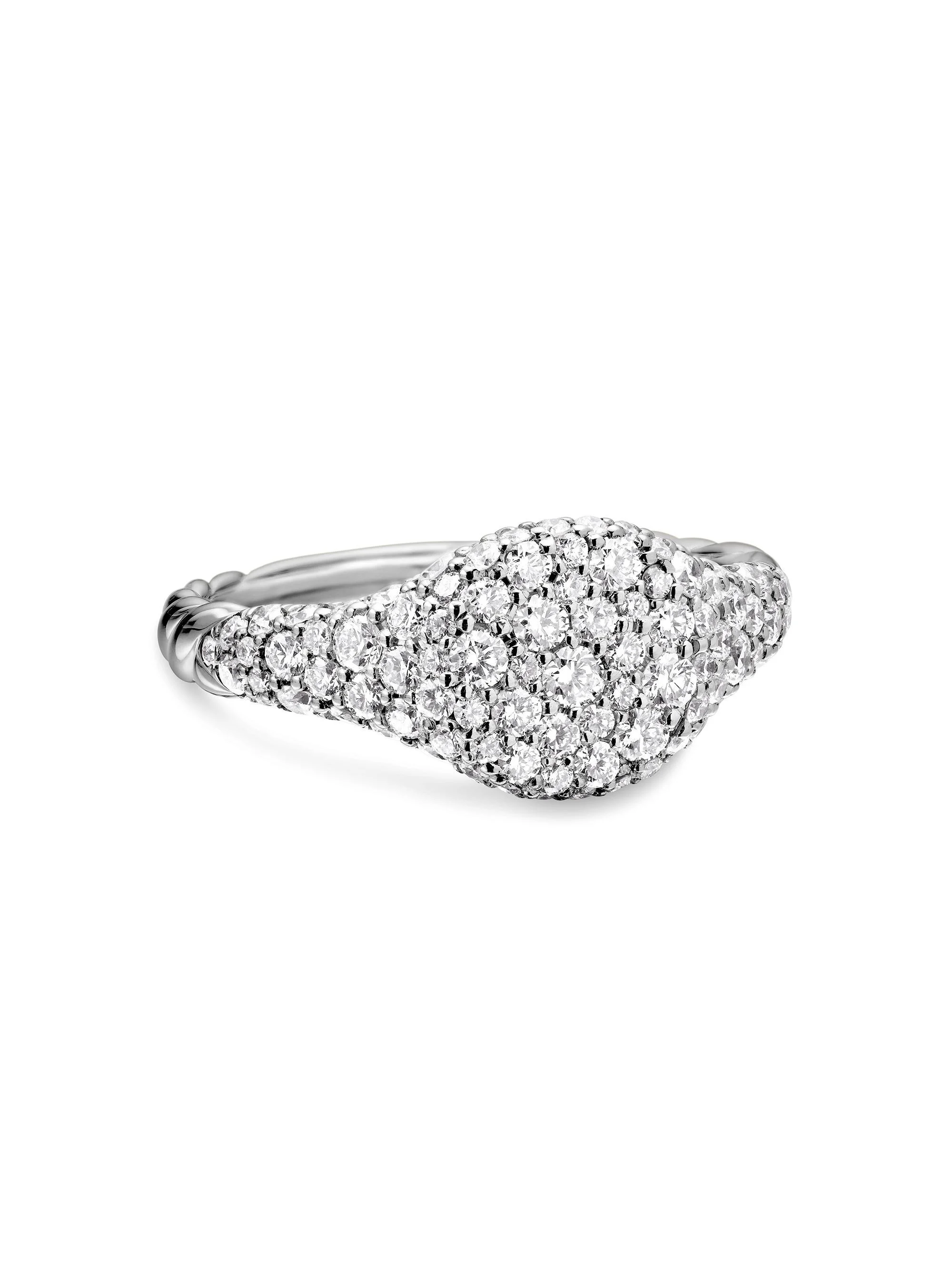 Women's Petite Pavé Pinky Ring in 18K White Gold - Diamond - 1