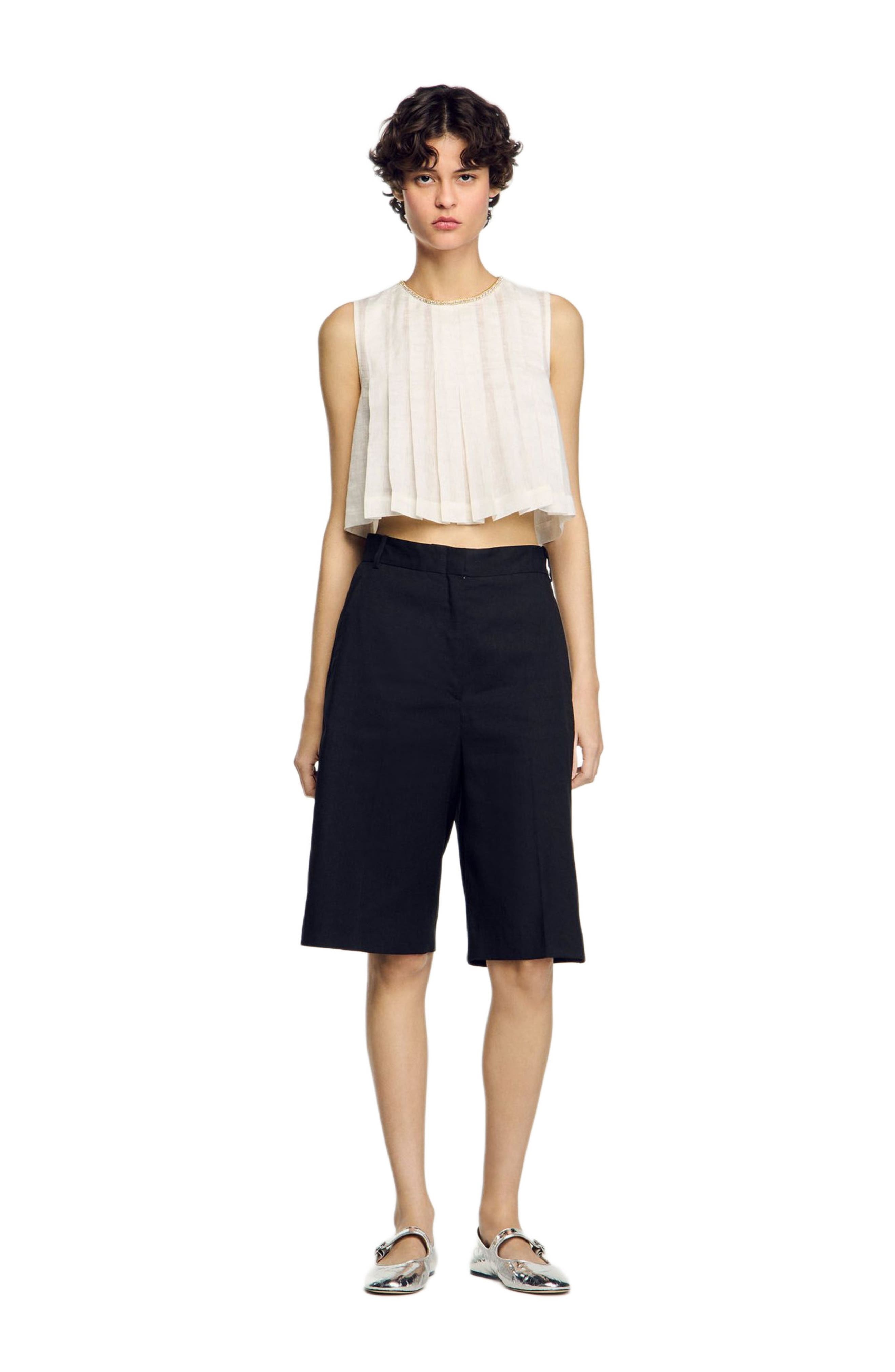 SANDRO Linen-blend Bermuda shorts in Black at Nordstrom - 1