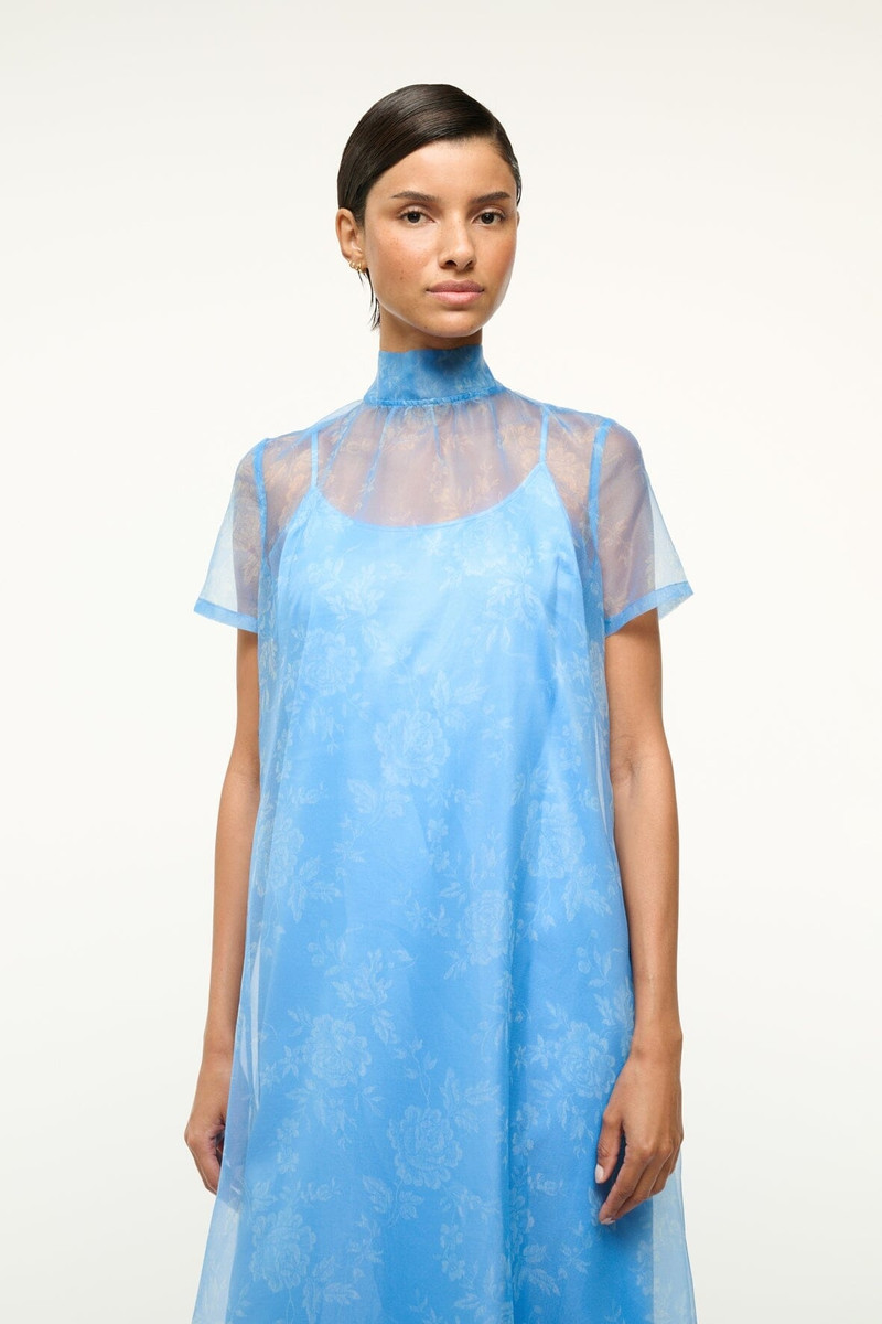 staud calluna dress blue Staud Calluna Thyme Sheer Organza Maxi Dress