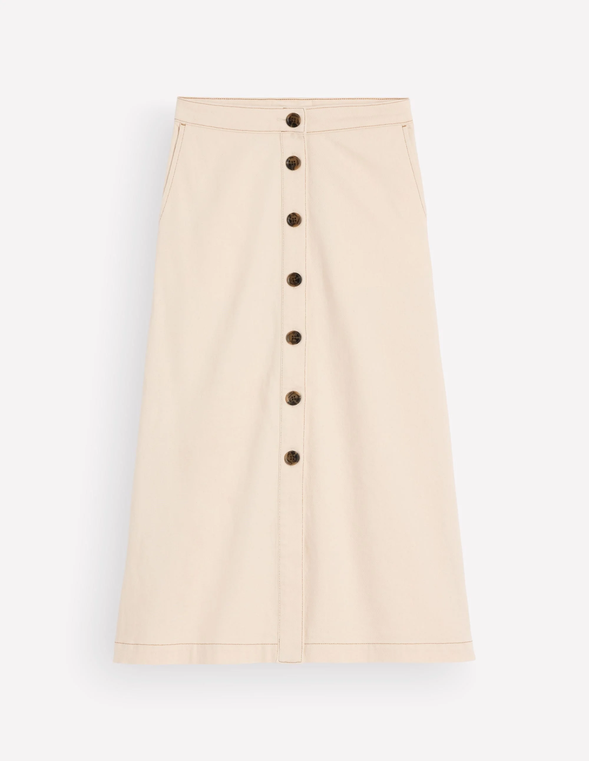 Val Button Denim Midi Skirt-Ecru - 1