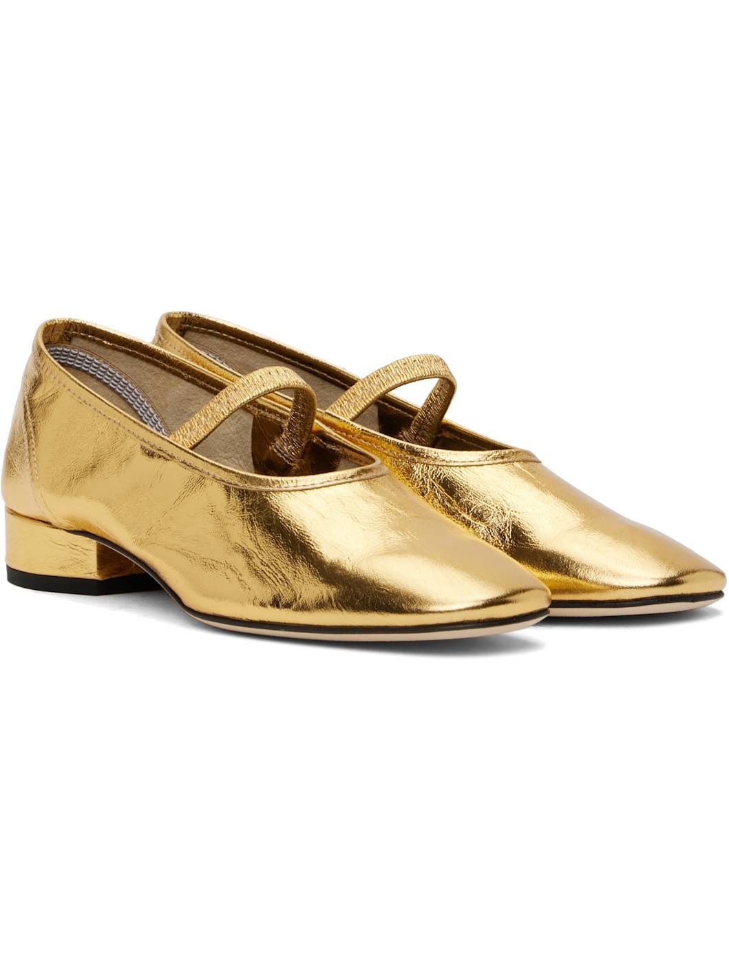 Gold Pippa Leather Ballerina Flats - 4