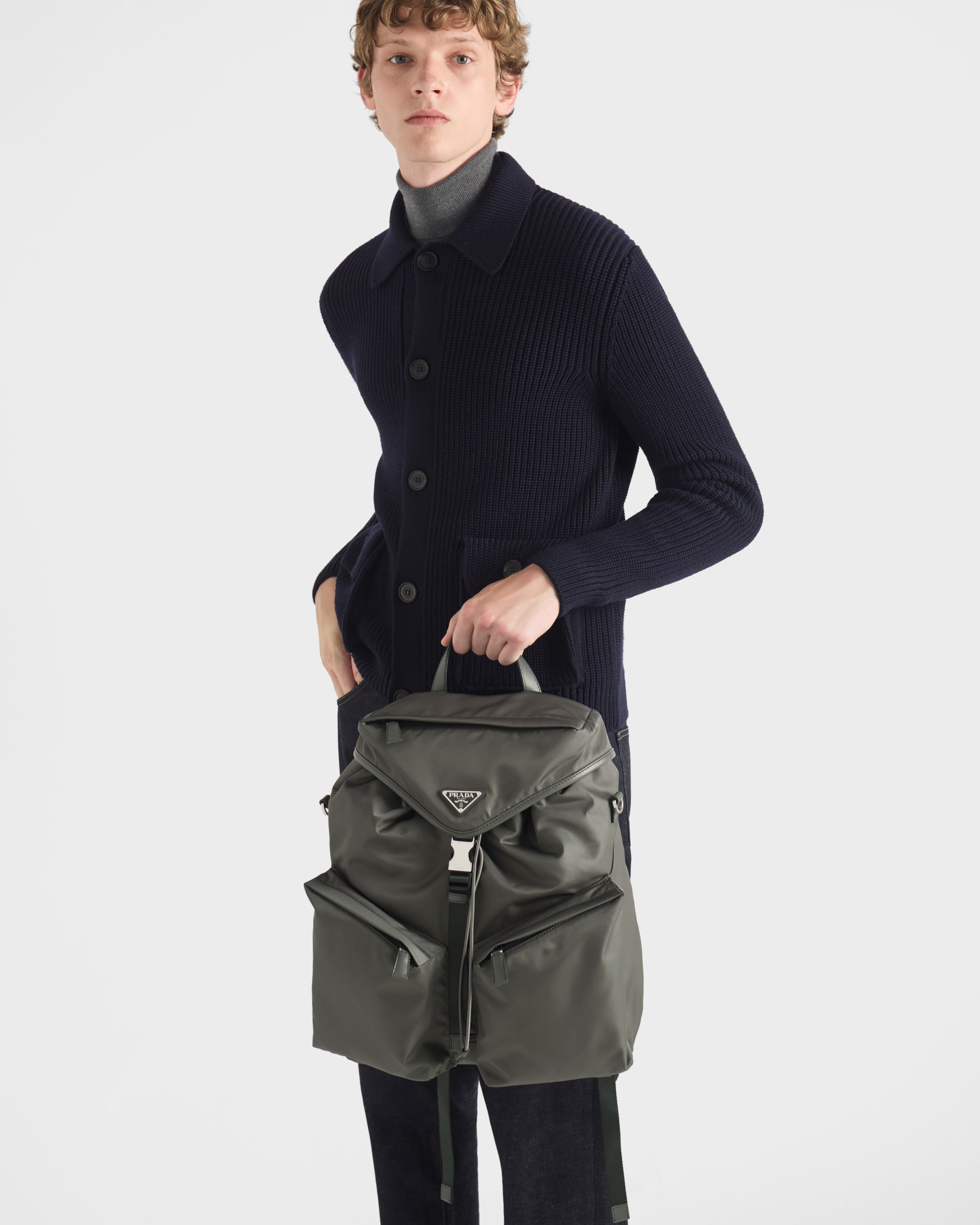 Re-Nylon and leather backpack - 2