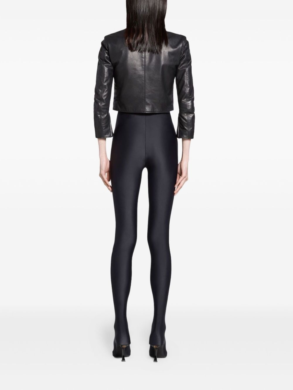 cropped leather biker jacket - 2