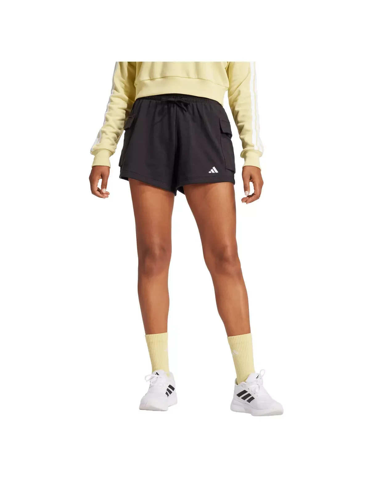 Women's Essentials Small Logo French Terry Cargo Shorts-Black - 1