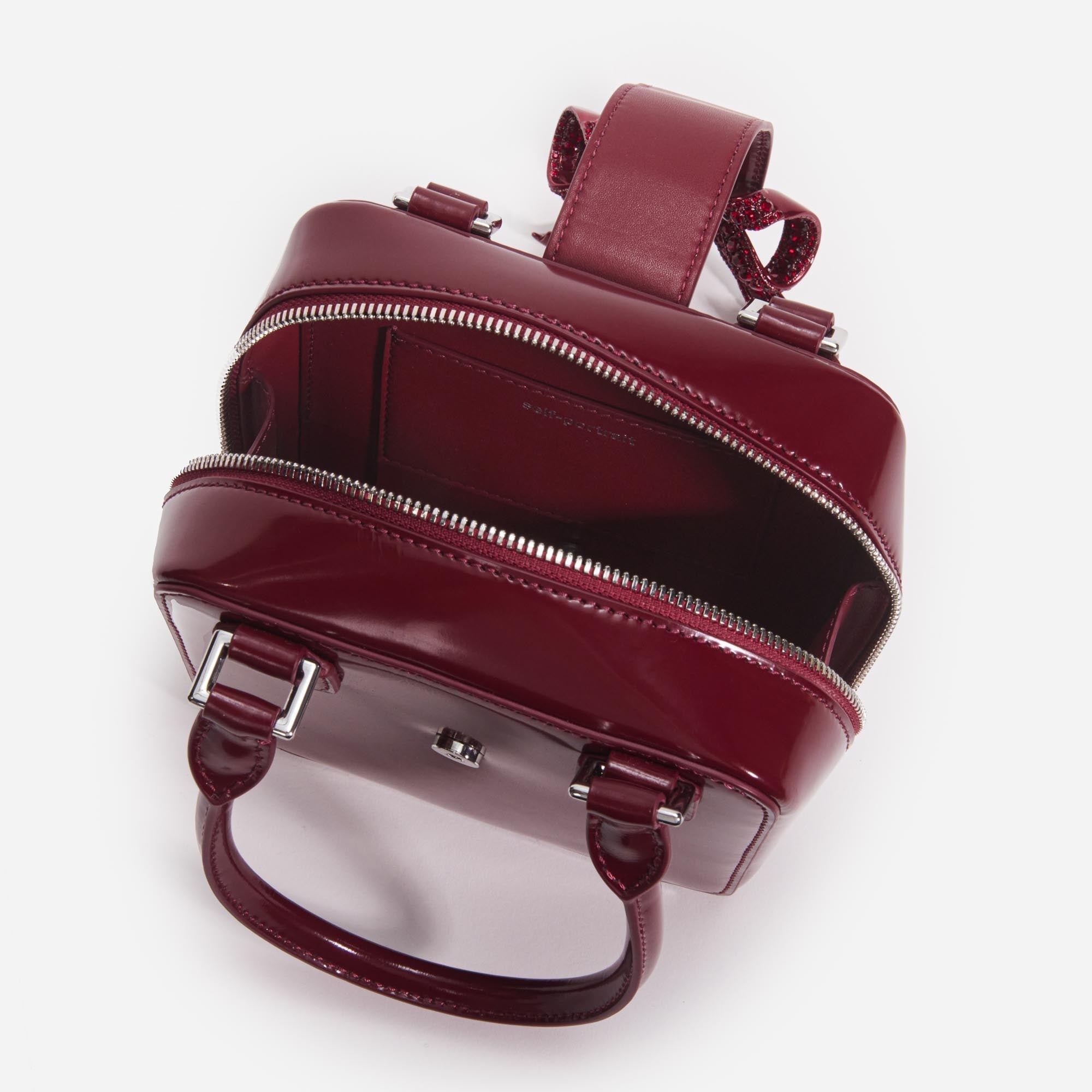 Burgundy Leather Square Mini Tote Bag - 4