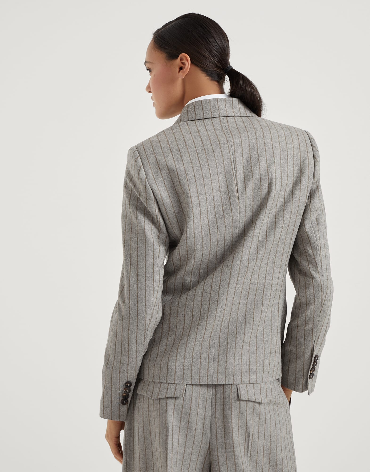 Virgin wool mouliné chalk stripe blazer with monili - 2