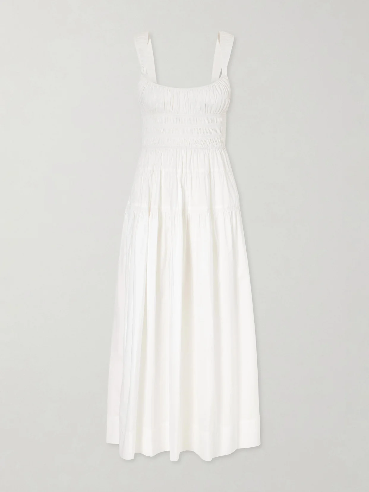 Clover Shirred Organic Cotton-poplin Midi Dress - 1