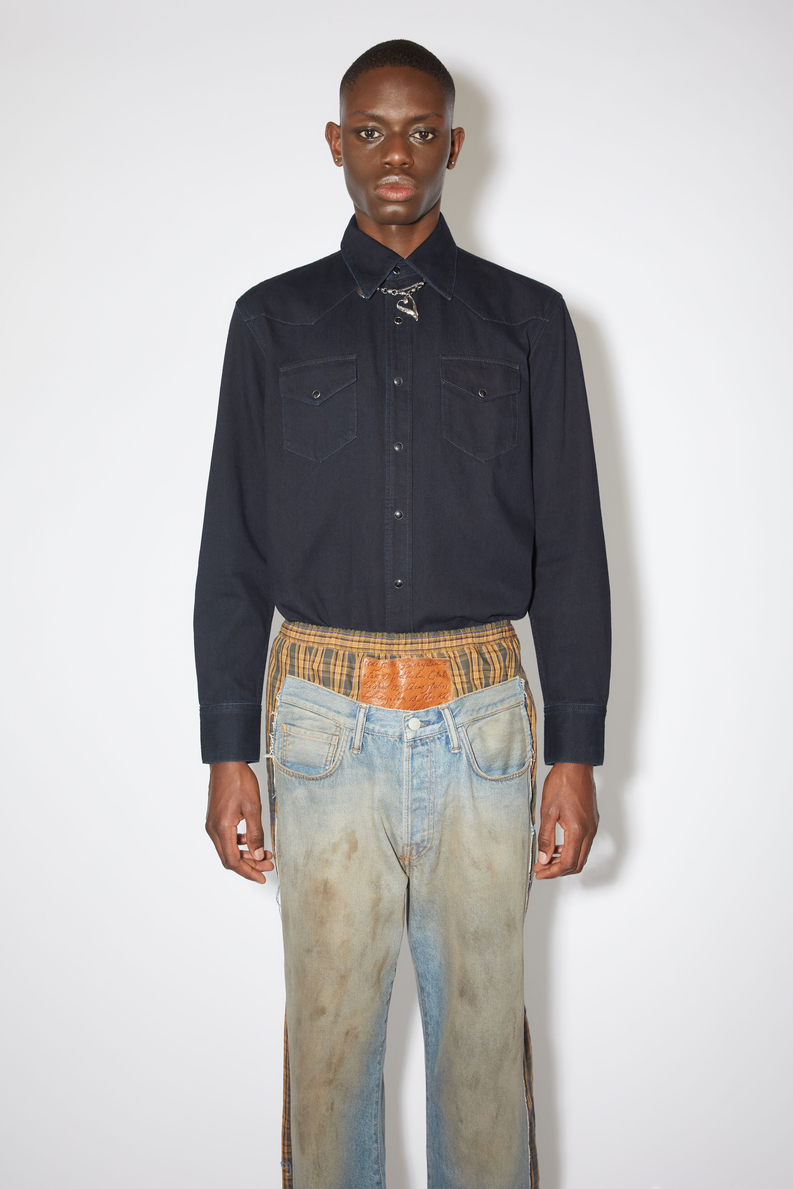 Denim button-up shirt - Blue/black - 2