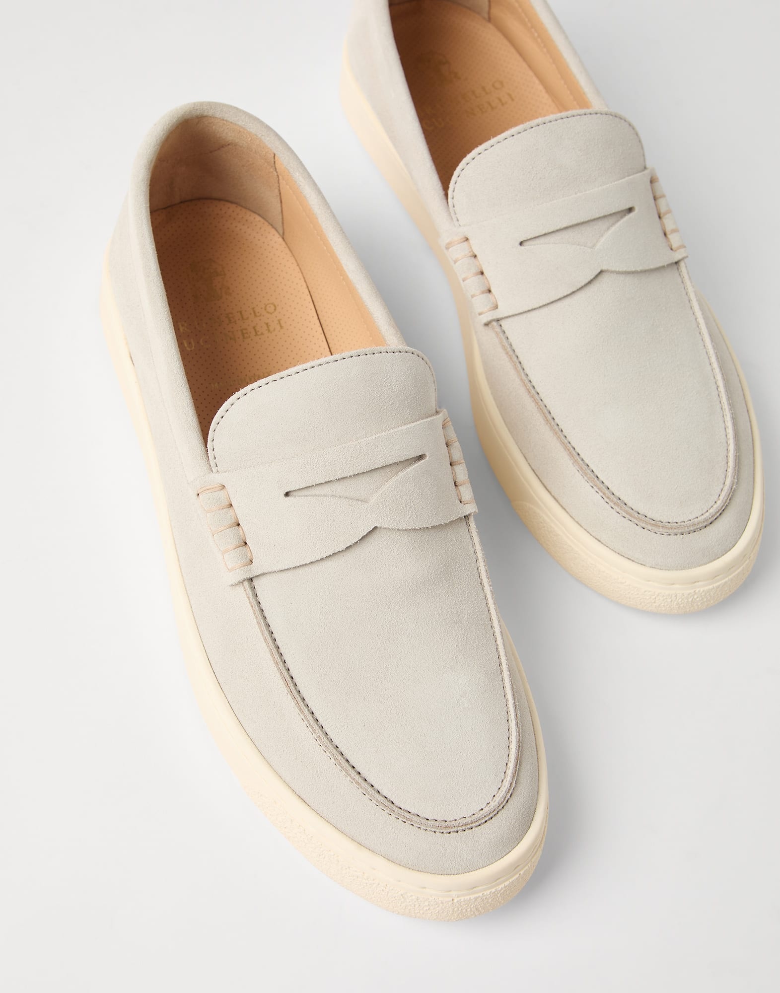 Washed suede loafer sneakers with natural rubber sole - 3