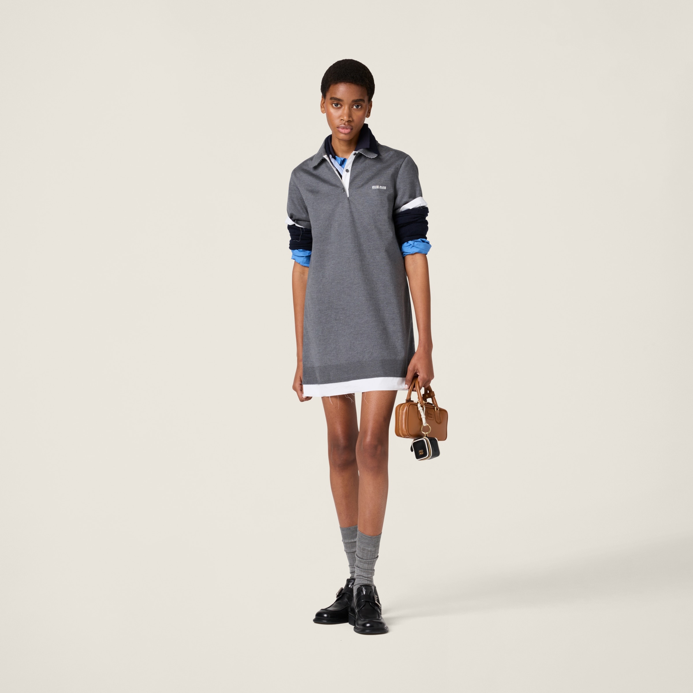 ワンピース Miu Miu Embroidered Poplin Mini Polo Dress Miu Miu Knit and poplin mini-dress | REVERSIBLE