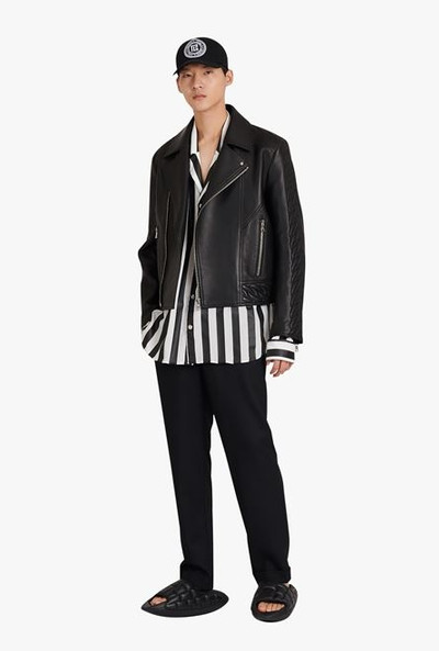 Balmain Black quilted leather biker jacket outlook