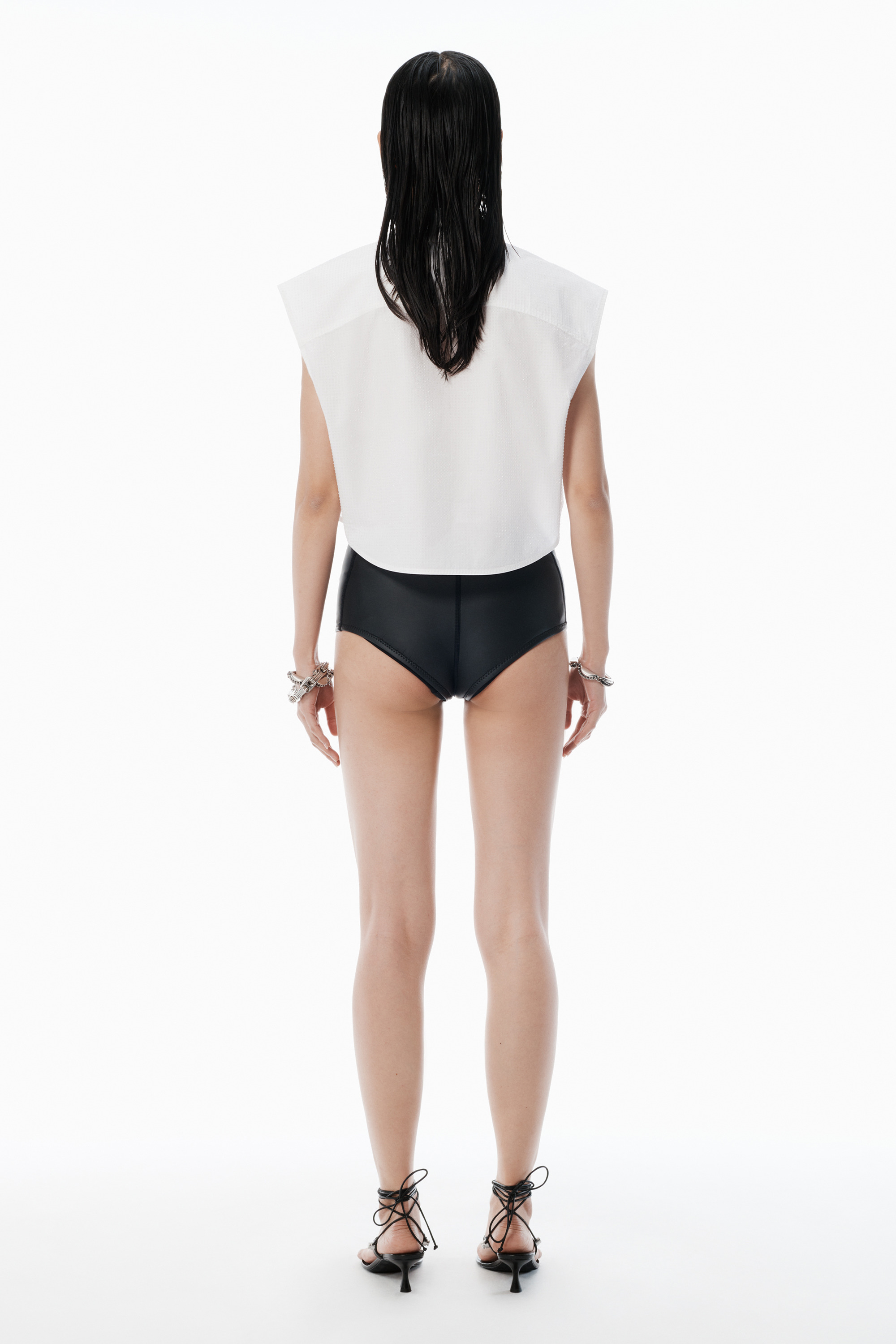 White Crystal Hotfix Cropped Shirt - 4