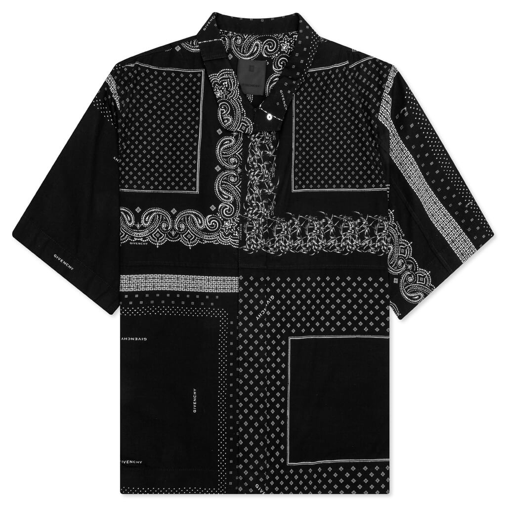 GIVENCHY ZIP/SNAP S/S PRINTED SHIRT - BLACK/WHITE - 1