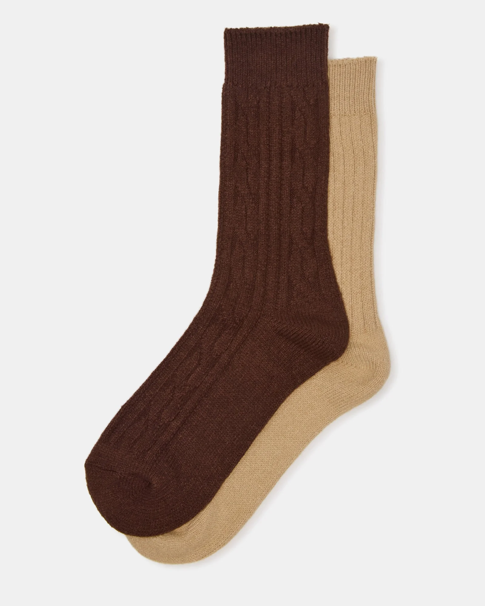 2 PACK CABLE TEXTURE BOOT SOCKS BROWN - 1