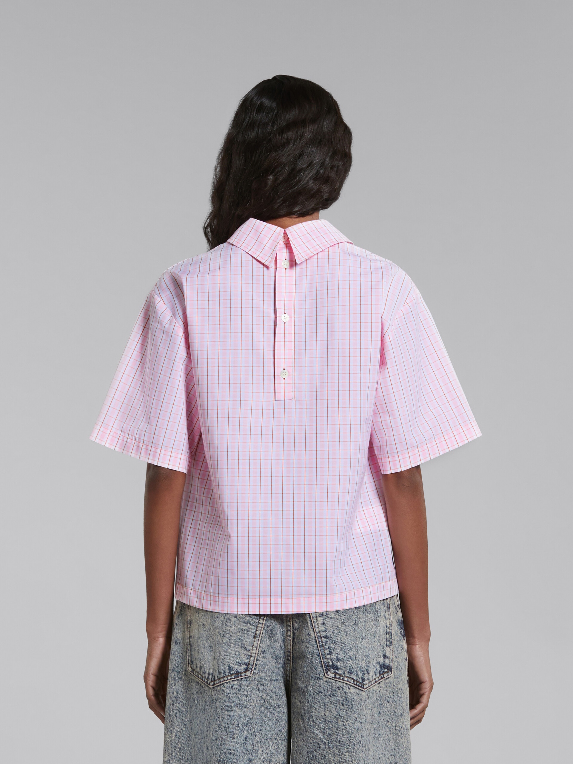 PINK CHECKED BLOUSE WITH BACK POLO OPENING - 3