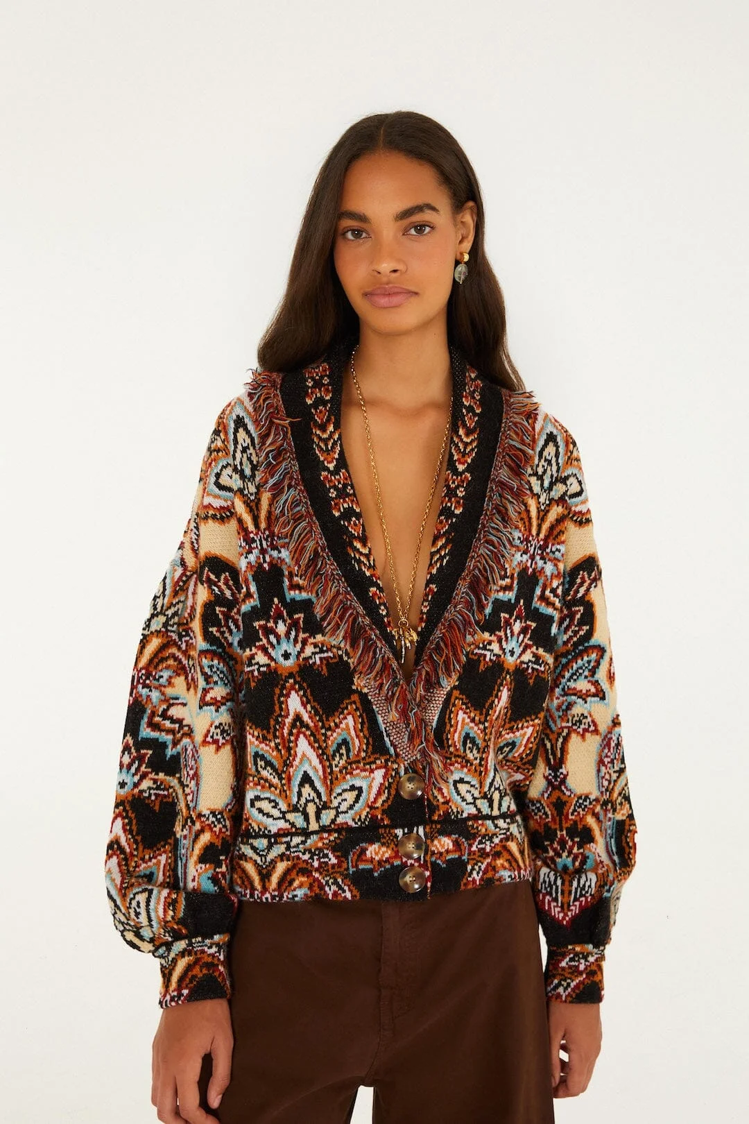 Tapestry Dream Fringe Knit Cardigan - 1