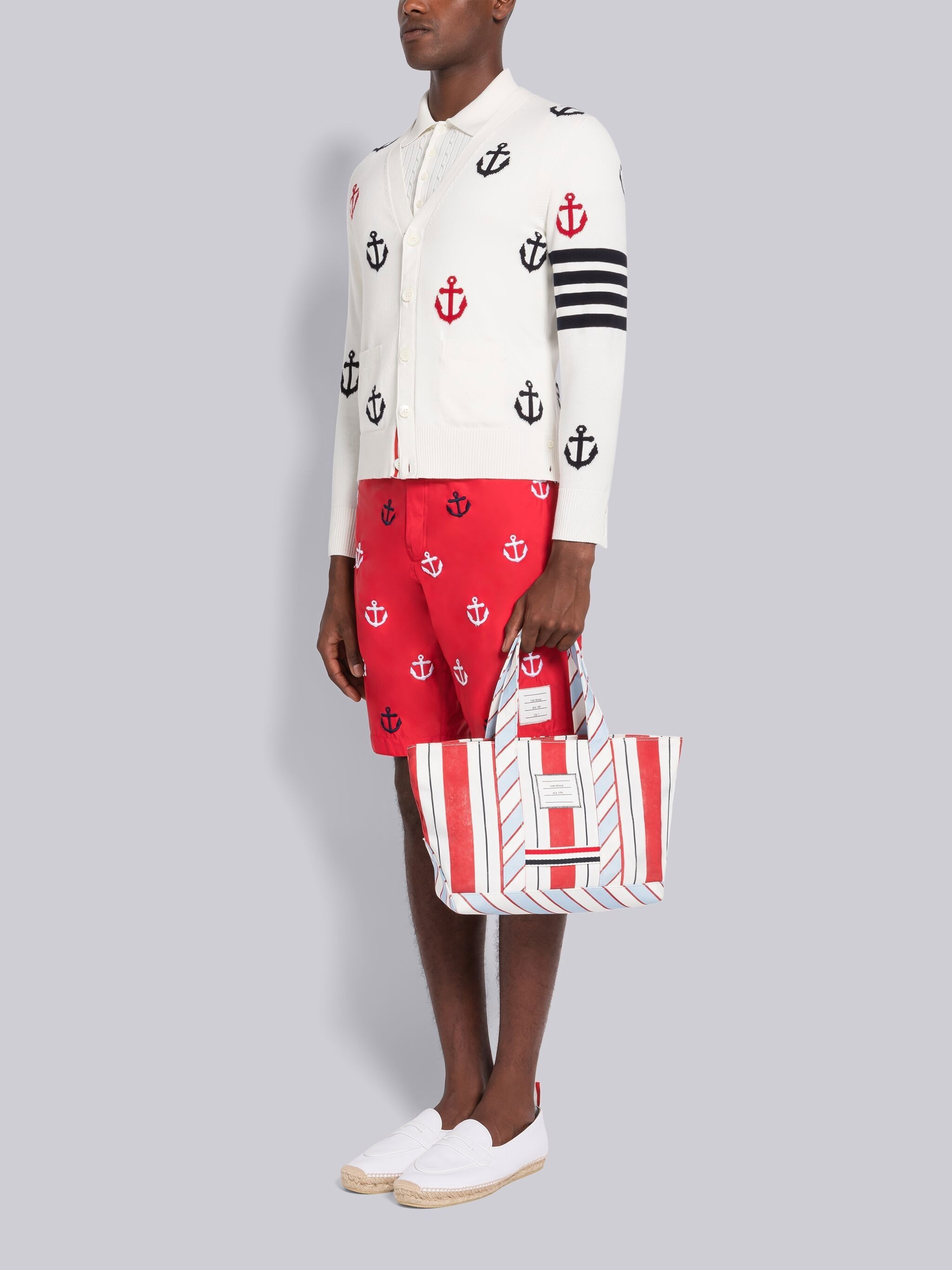 【Thom Browne】Washed Striped Canvas Small Tool Tote Bag Red Thom Browne Washed Striped Canvas Small Tool Tote | REVERSIBLE