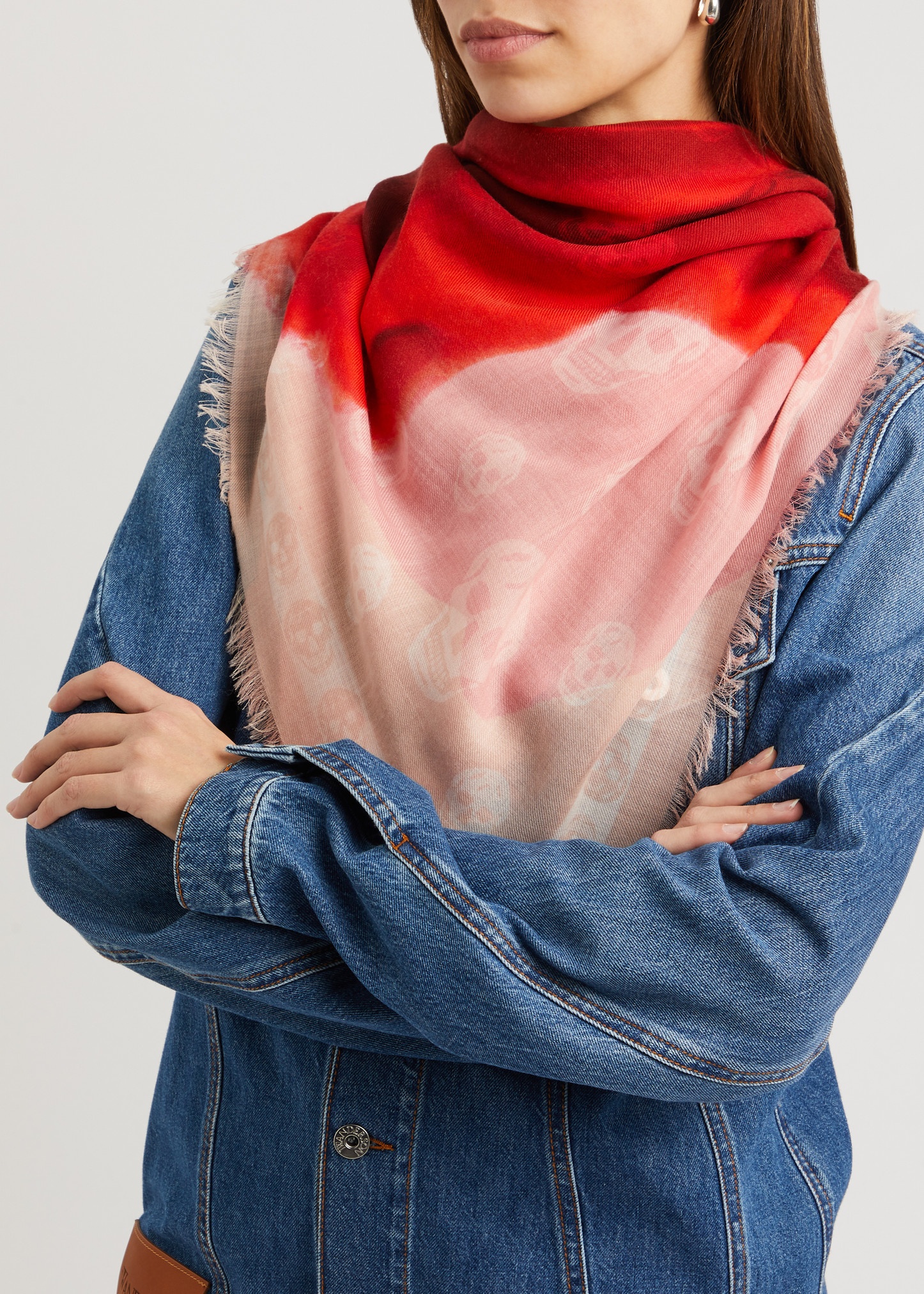 Rose and skull-print wool scarf - 2